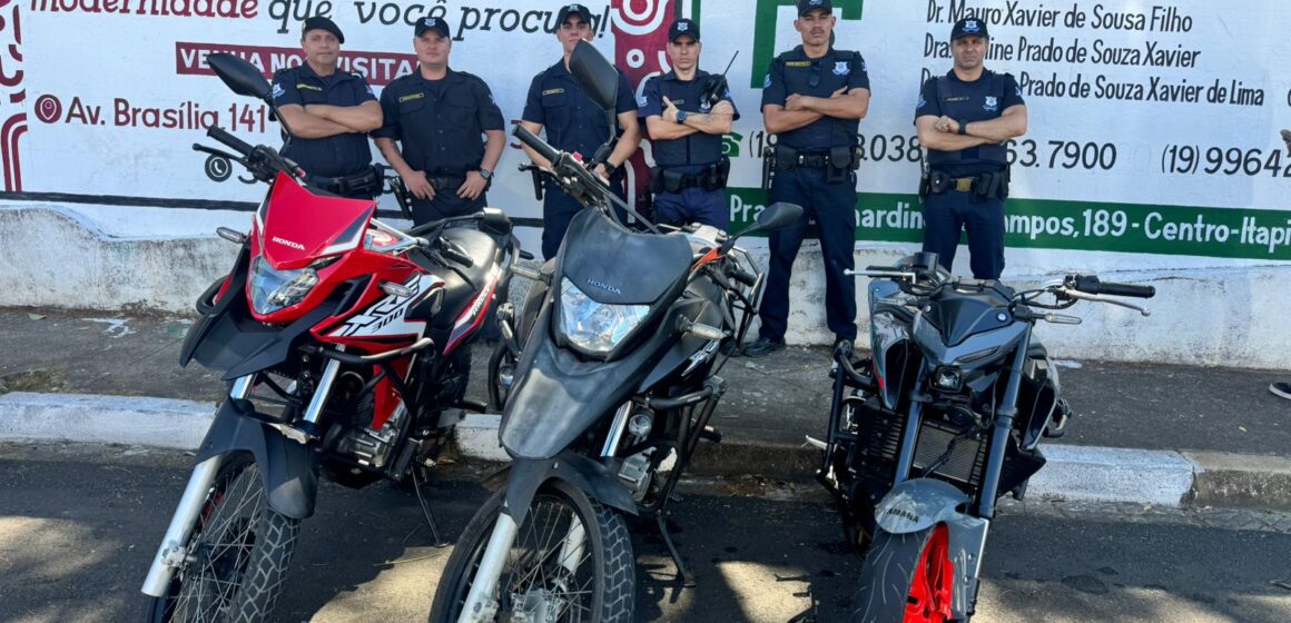 GCM recupera três motos roubadas em área rural de Itapira