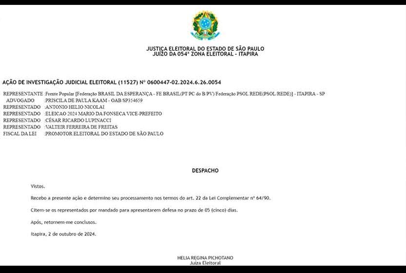 Justiça Eleitoral expede mandado e dá prazo para Toninho Bellini se defender de acusações