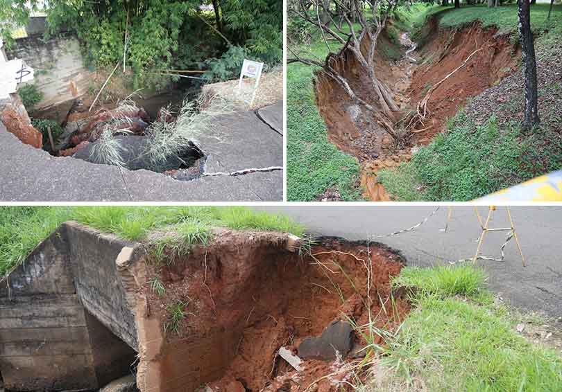 Crateras “engolem” calçadas, asfalto e praça em áreas de lazer de Itapira